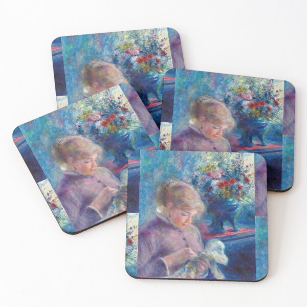 Item preview, Young Woman Sewing by Pierre-Auguste Renoir: Romantic Impressionist Poster designed and sold by artofuniverse.