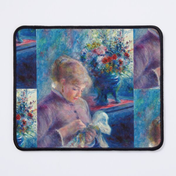 Item preview, Young Woman Sewing by Pierre-Auguste Renoir: Romantic Impressionist Poster designed and sold by artofuniverse.