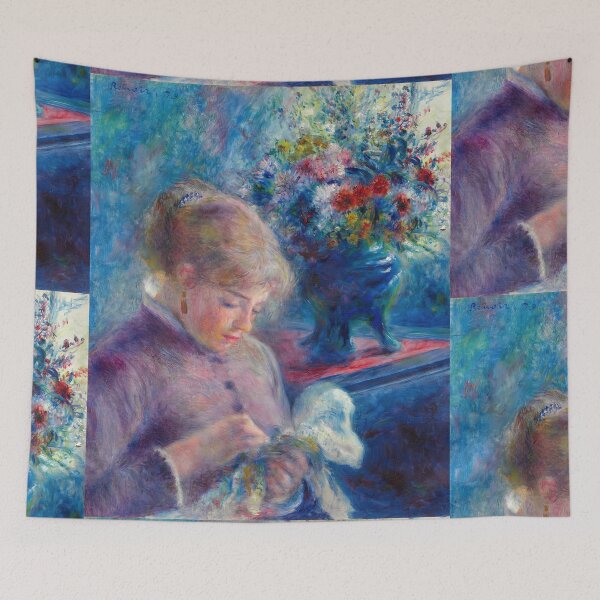 Item preview, Young Woman Sewing by Pierre-Auguste Renoir: Romantic Impressionist Poster designed and sold by artofuniverse.