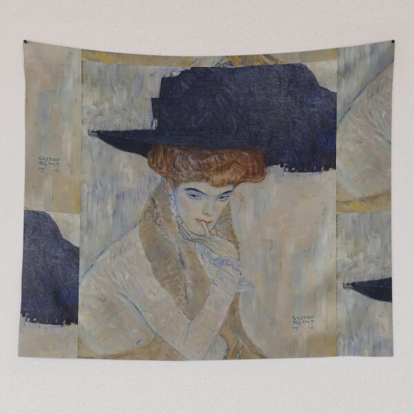 Item preview, The Black Feathered Hat by Gustav Klimt: Elegant Vienna Secession Portrait designed and sold by artofuniverse.