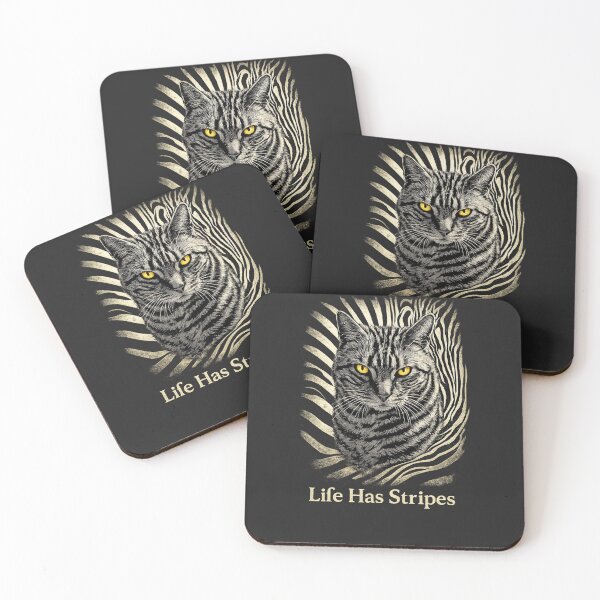 Item preview, Life Has Stripes Cat Design – Zebra Pattern Cat with Yellow Eyes designed and sold by IrynaLineArt.