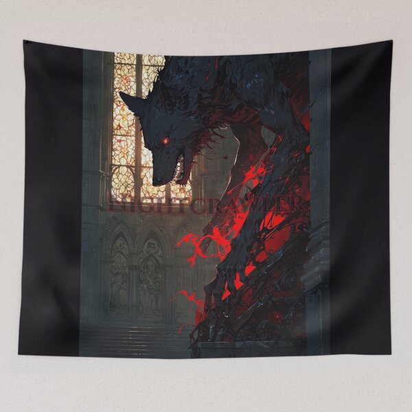 Item preview, Dark Sacred Wolf Crawls Through Gothic Cathedral Night designed and sold by GeoWhimsy Studio.