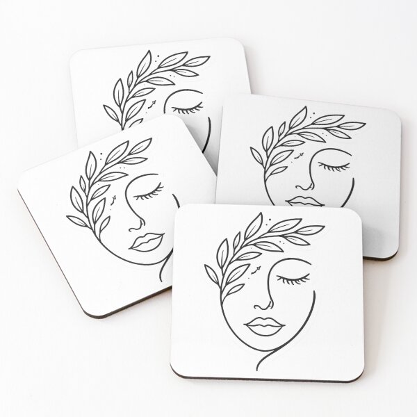Item preview, Minimalist Line Art Woman Face with Leaves | Elegant Aesthetic Botanical Portrait designed and sold by Dasts Cart.