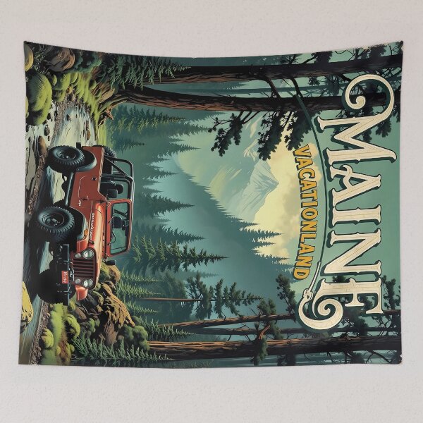 Item preview, Maine Vacationland Vintage Travel Poster Forest Mountain Scene designed and sold by BorgSpareParts.