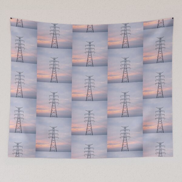 Item preview, Industrial Electricity Pylon Silhouette Against Twilight Sky designed and sold by pinkal.