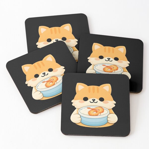Item preview, Kawaii Orange Cat Eating Shrimp Rice Bowl - Cute Chibi Kitten Seafood designed and sold by Trendora90.