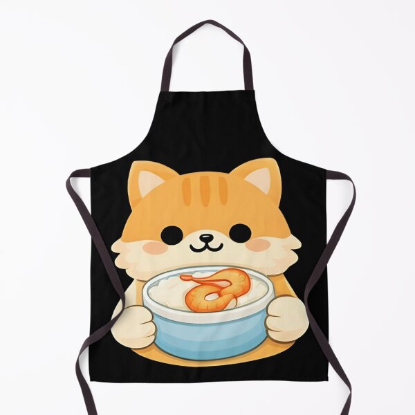 Item preview, Kawaii Orange Cat Eating Shrimp Rice Bowl - Cute Chibi Kitten Seafood designed and sold by Trendora90.