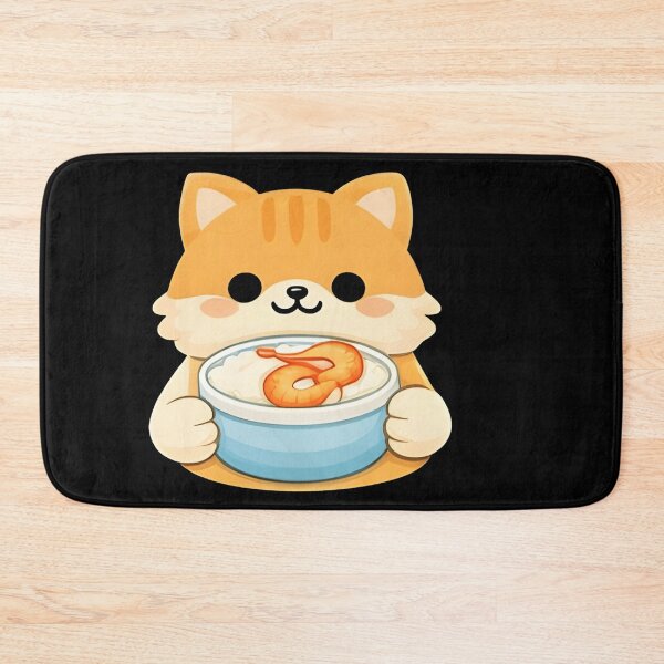 Item preview, Kawaii Orange Cat Eating Shrimp Rice Bowl - Cute Chibi Kitten Seafood designed and sold by Trendora90.