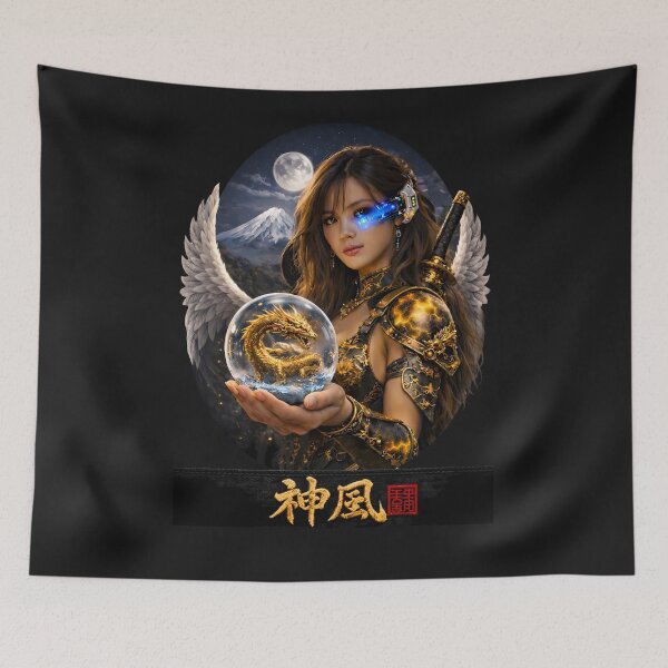 Item preview, Cyber Samurai Girl with Dragon Crystal Orb – Japanese Futuristic Warrior Design designed and sold by Dragon-Samurai.