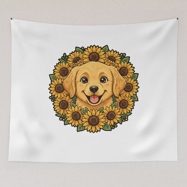 Item preview, Happy Golden Retriever Puppy Sunflower Wreath designed and sold by k3rstman1.