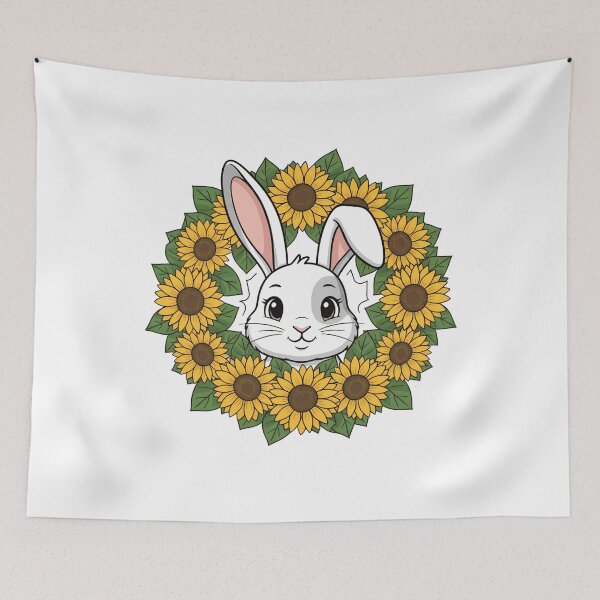 Item preview, Cute White Rabbit Sunflower Wreath designed and sold by k3rstman1.