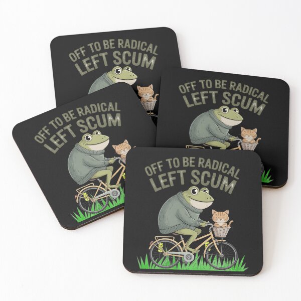 Item preview, Off To Be Radical Left Scum, Frog and Cat Biking, Satirical Graphic, Frog Cyclist, Political Humor designed and sold by NewaveBoutique.