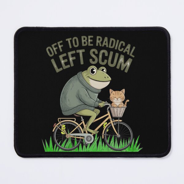 Item preview, Off To Be Radical Left Scum, Frog and Cat Biking, Satirical Graphic, Frog Cyclist, Political Humor designed and sold by NewaveBoutique.