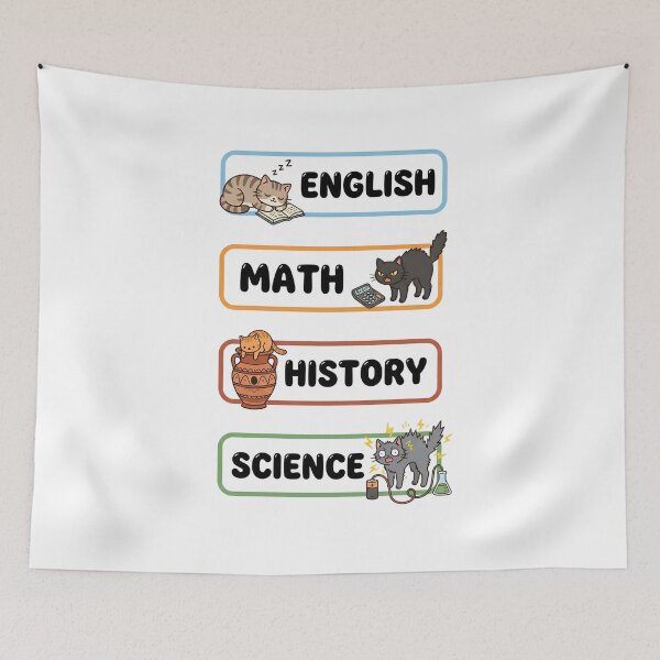 Item preview, Funny Cat English Math History Science Subject Labels Shirt designed and sold by Fenay Designs.