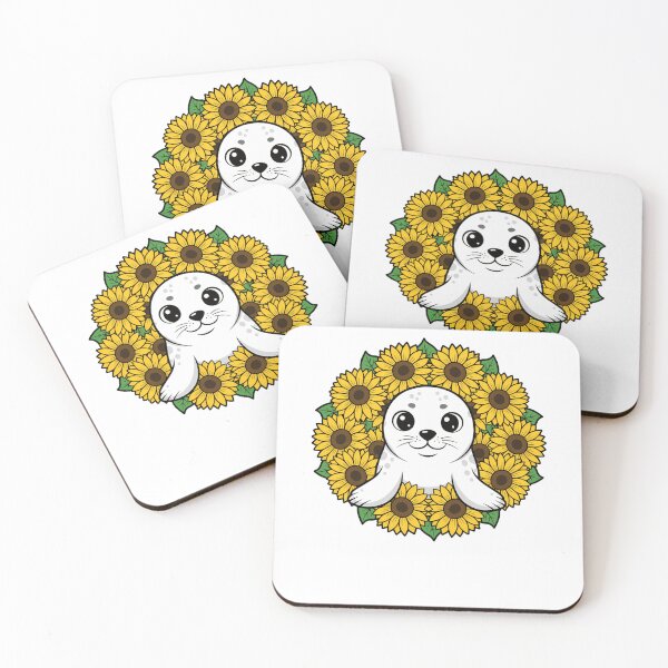 Item preview, Kawaii Harp Seal Pup Sunflower Flower Wreath designed and sold by k3rstman1.