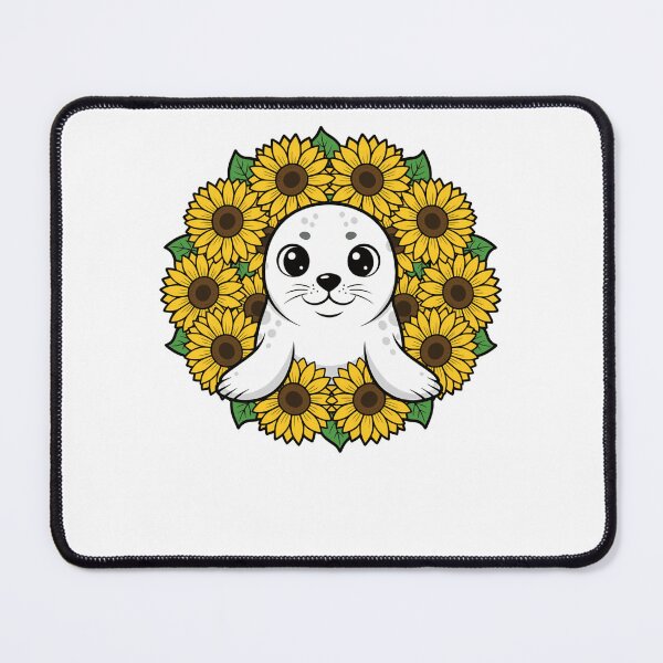 Item preview, Kawaii Harp Seal Pup Sunflower Flower Wreath designed and sold by k3rstman1.