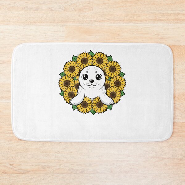 Item preview, Kawaii Harp Seal Pup Sunflower Flower Wreath designed and sold by k3rstman1.