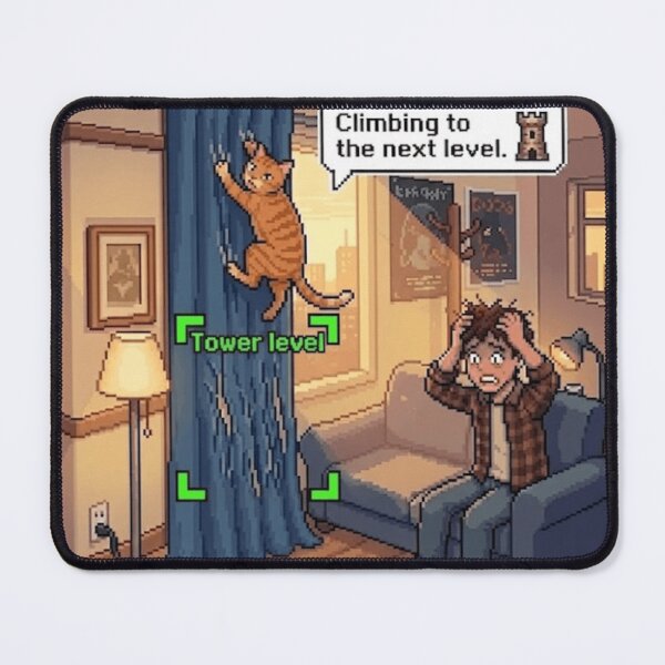 Item preview, Curtain Tower Cat – Funny Pixel RPG Climbing Chaos designed and sold by PawMic.