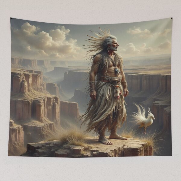 Item preview, Wise Canyon Shaman standing on a wind‑swept plateau in ancient silence designed and sold by FotoworldEdel.
