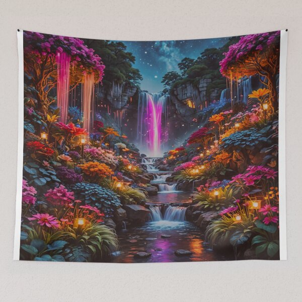 Item preview, Fantasy Waterfall Garden at Night – Magical Floral Dreamscape Art designed and sold by BeautifulVirtues.