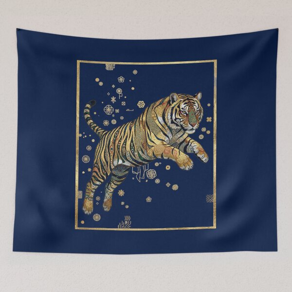 Item preview, Golden Secession Jumping Tiger - Art Nouveau Predator Print designed and sold by FreiherrPK.
