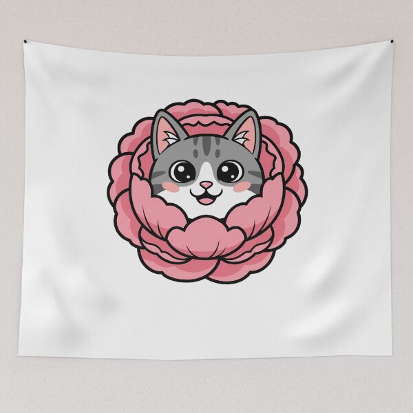 Item preview, Cute Kawaii Tabby Cat Pink Peony Floral designed and sold by k3rstman1.