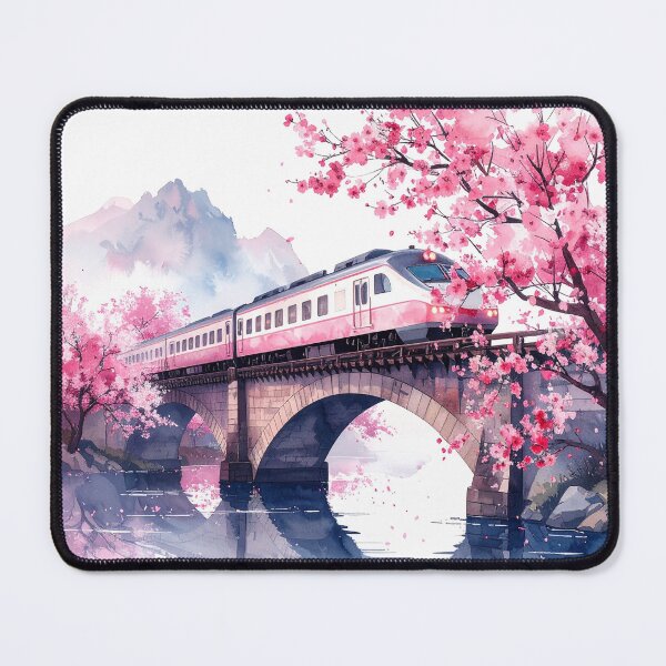 Item preview, Idyllic train ride surrounded by pink cherry trees designed and sold by LiskoDesign.