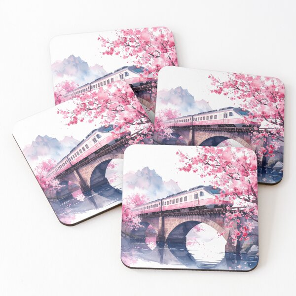 Item preview, Idyllic train ride surrounded by pink cherry trees designed and sold by LiskoDesign.