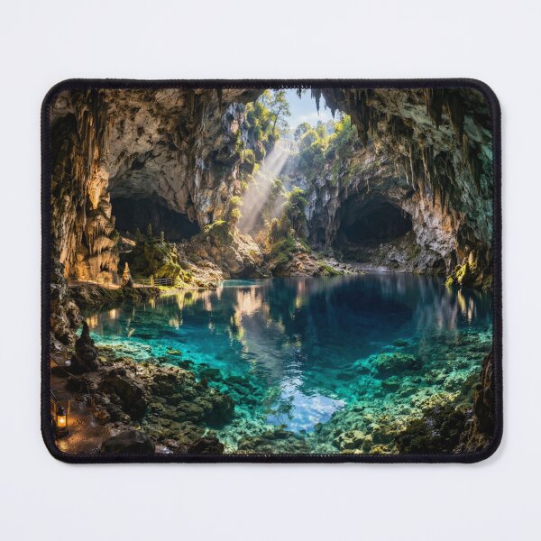 Item preview, Epic Cave with Underground Crystal Lake and Light Rays designed and sold by Pond21.