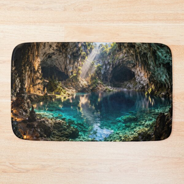 Item preview, Epic Cave with Underground Crystal Lake and Light Rays designed and sold by Pond21.