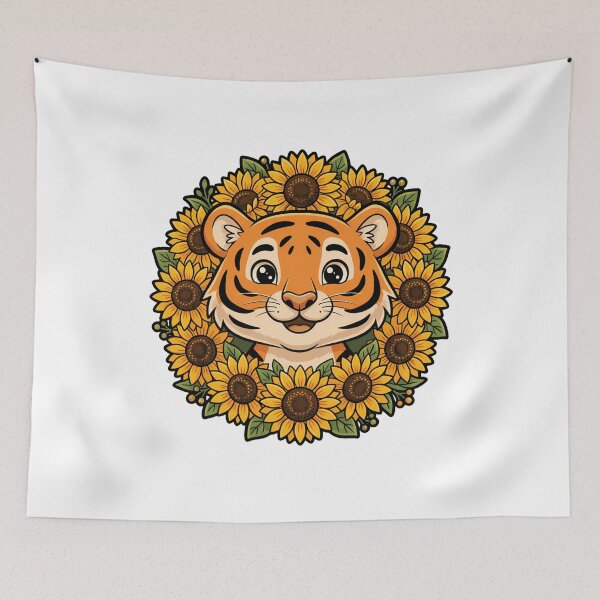 Item preview, Cute Tiger Cub Sunflower Floral Wreath designed and sold by k3rstman1.