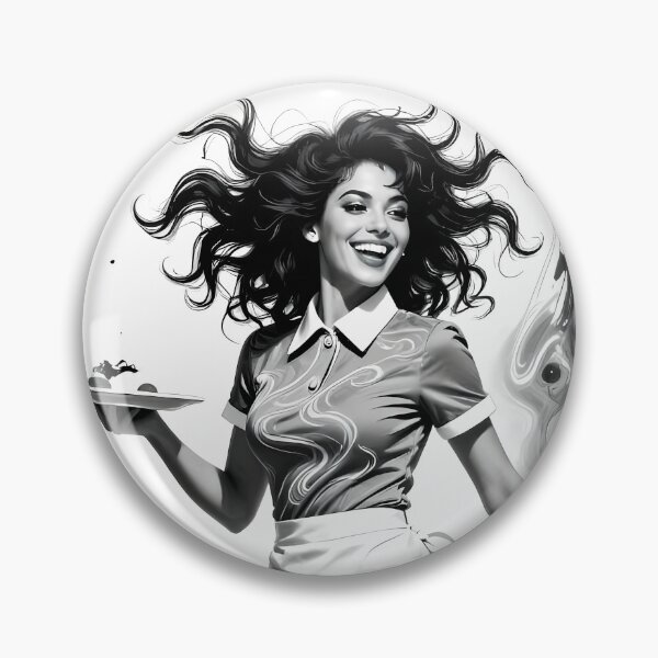 Item preview, Joyful Waitress Twirling Through Monochrome Cafe Fantasy Scene designed and sold by ArtaFutura.
