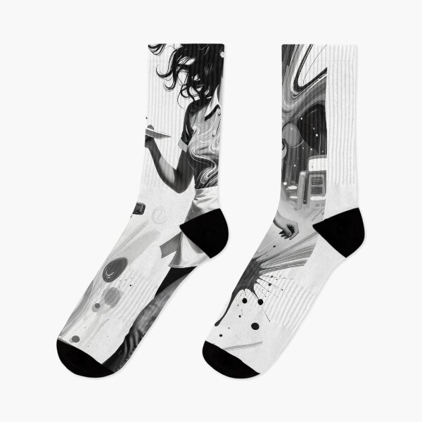 Item preview, Joyful Waitress Twirling Through Monochrome Cafe Fantasy Scene designed and sold by ArtaFutura.
