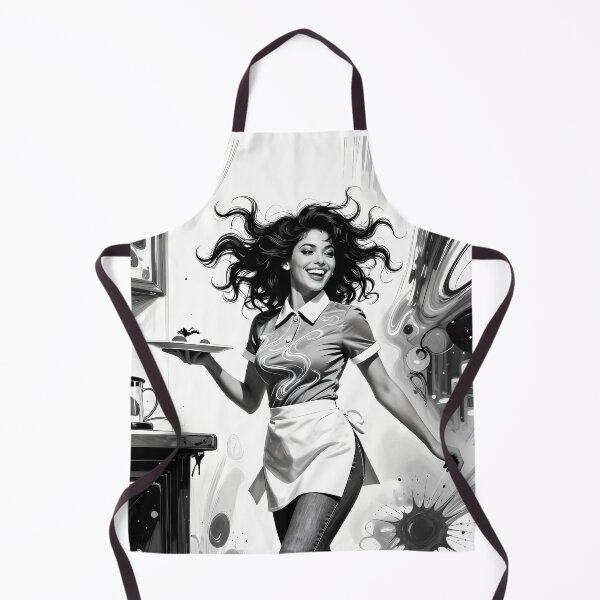 Item preview, Joyful Waitress Twirling Through Monochrome Cafe Fantasy Scene designed and sold by ArtaFutura.