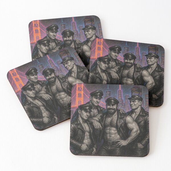 Item preview, San Francisco Leather Biker Boys Unite Colorsplash Sketch Gay Pride Art Design designed and sold by ItsAKinkThing.