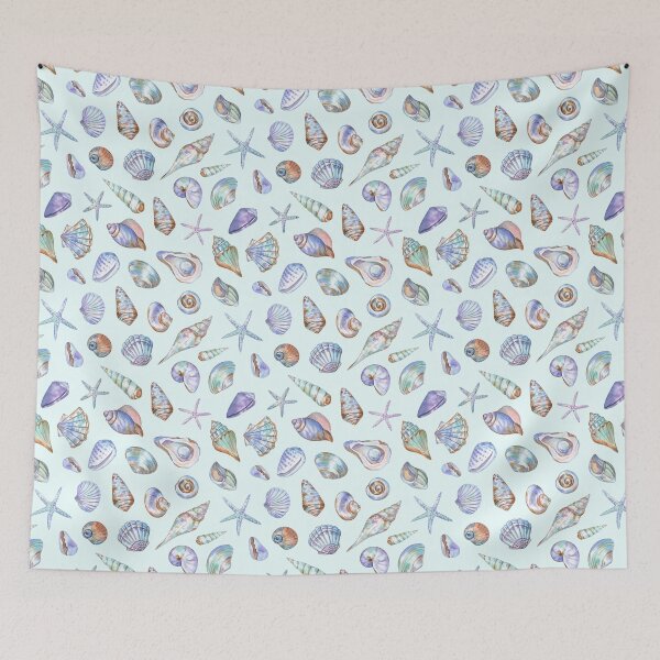 Item preview, Beautiful Seashell Pattern on Pastel Blue designed and sold by Flowersforbear.