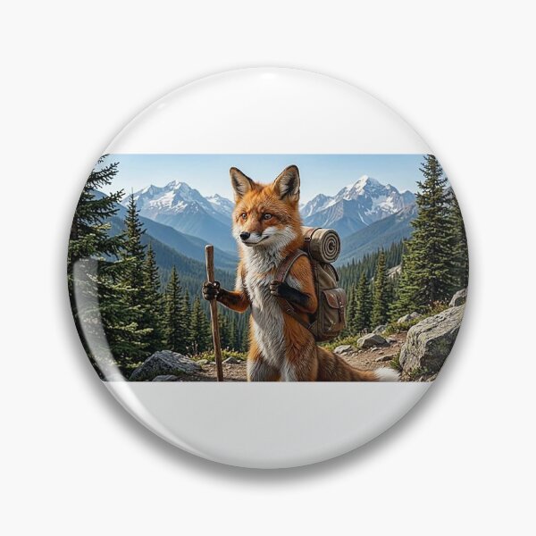 Item preview, Realistic Hiking Fox With Backpack in Mountain Landscape designed and sold by Csstoree.