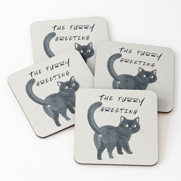 Item preview, Fluffy greetings, black cat designed and sold by LiskoDesign.