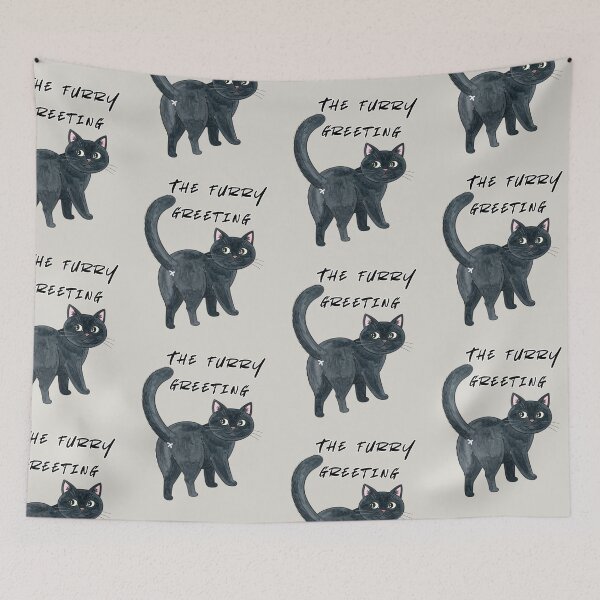 Item preview, Fluffy greetings, black cat designed and sold by LiskoDesign.
