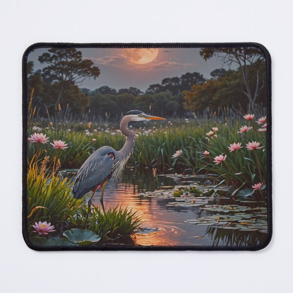 Item preview, Heron Under Full Moon – Serene Night Wetland Wildlife Art Print designed and sold by BeautifulVirtues.