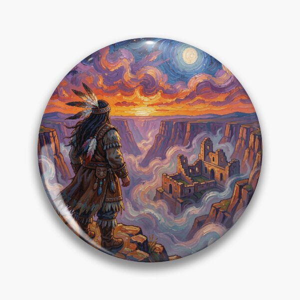 Item preview, Lone Shaman on a windswept cliff overlooking a mystic canyon at dusk designed and sold by FotoworldEdel.