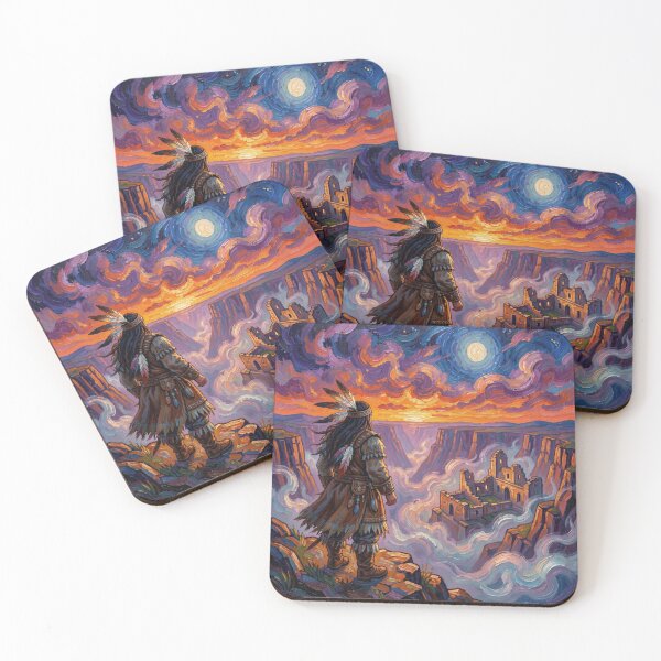 Item preview, Lone Shaman on a windswept cliff overlooking a mystic canyon at dusk designed and sold by FotoworldEdel.