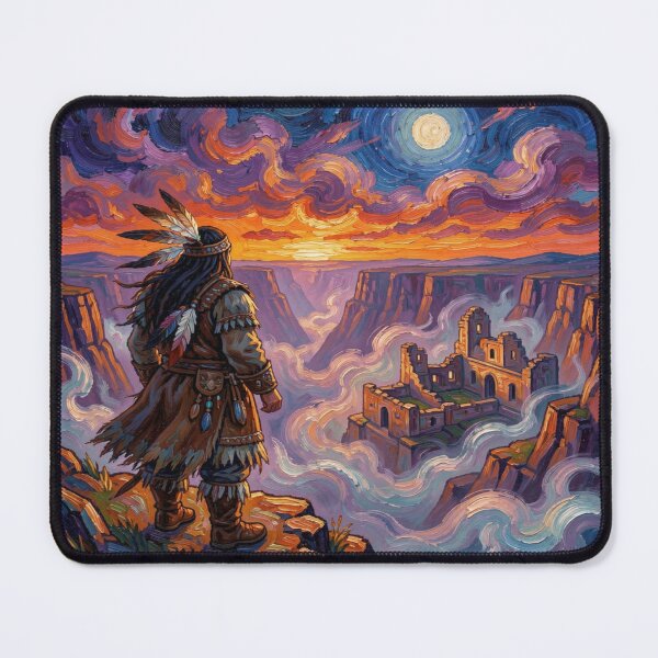 Item preview, Lone Shaman on a windswept cliff overlooking a mystic canyon at dusk designed and sold by FotoworldEdel.