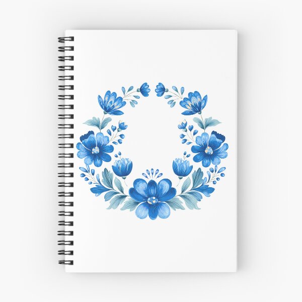 Item preview, Blue Floral Wreath Circle - Elegant Folk Art Botanical Art Print designed and sold by DesignArtist.ia.