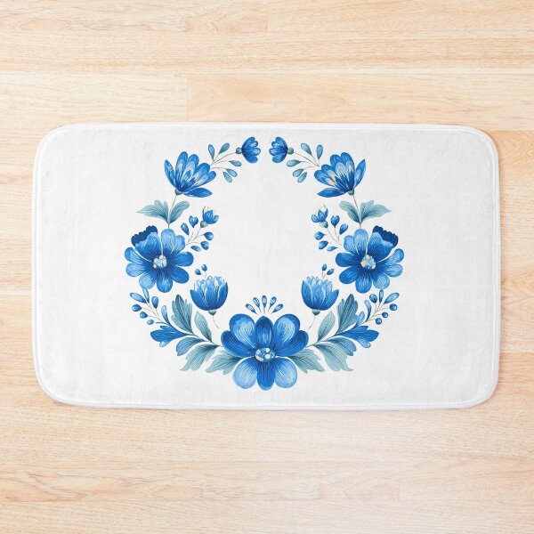 Item preview, Blue Floral Wreath Circle - Elegant Folk Art Botanical Art Print designed and sold by DesignArtist.ia.