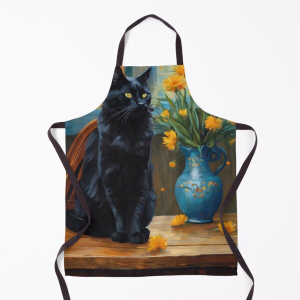 Artikelvorschau, Schwarze Katze mit gelben Blumen Gemütliche Interieur-Blumenillustration entworfen und verkauft von Erika Kaisersot.