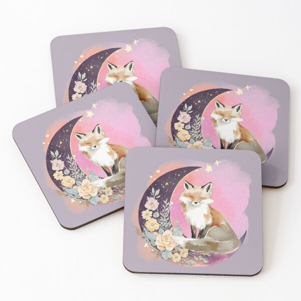 Item preview, Dreamy Fox on Crescent Moon Watercolour Floral Illustration designed and sold by ChasingRabbit05.