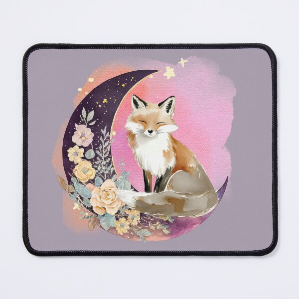 Item preview, Dreamy Fox on Crescent Moon Watercolour Floral Illustration designed and sold by ChasingRabbit05.