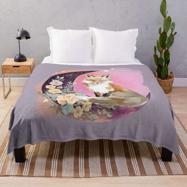 Item preview, Dreamy Fox on Crescent Moon Watercolour Floral Illustration designed and sold by ChasingRabbit05.