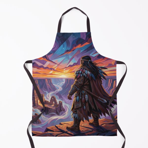 Item preview, Shaman at dusk overlooking glowing canyon ruins in swirling mystical twilight designed and sold by FotoworldEdel.